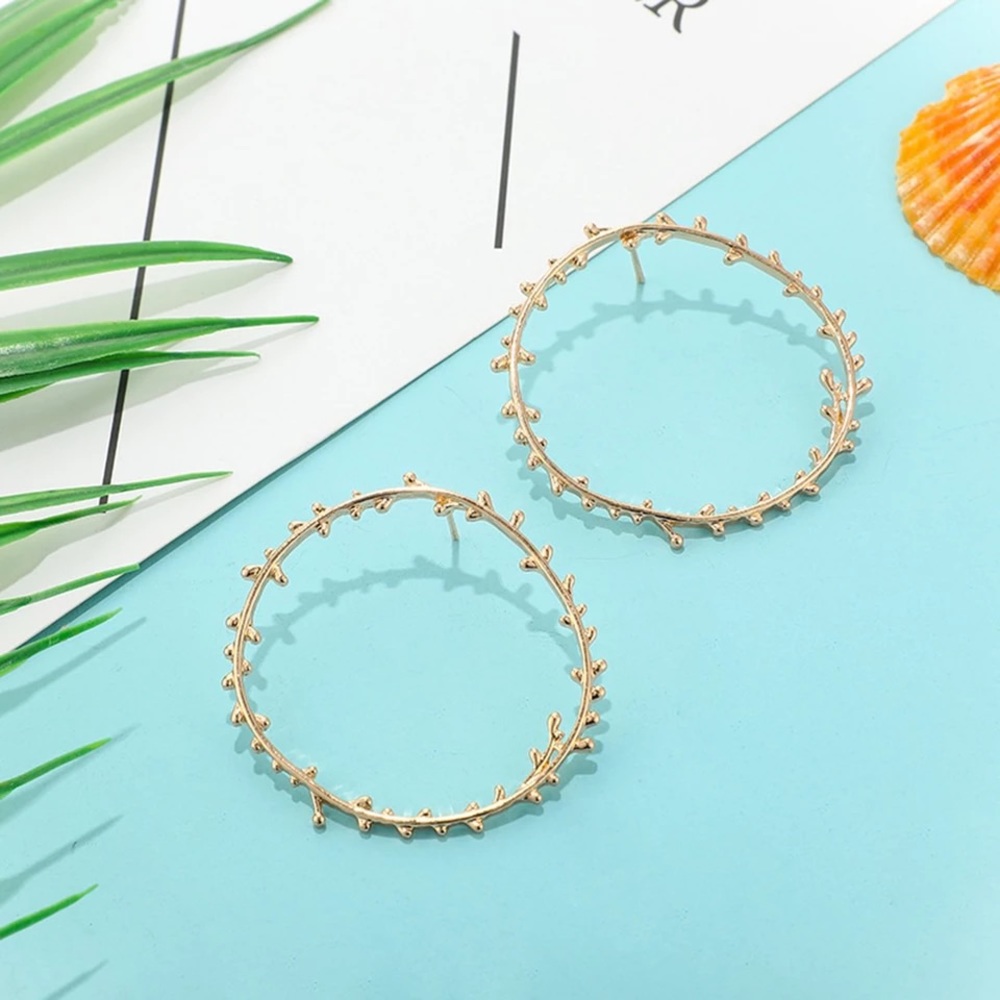 Irregular Circles Leaves Stud Drop Earrings - Picture 3 of 6